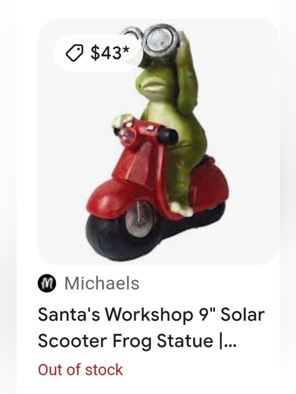 Santa's Workshop 9" Solar Scooter Frog Statue